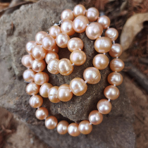 Natural Floodlight Ze Freshwater Pink Pearl Necklace Woman Fashion Moms small crowdsourced design 8 mm left and right near round pearl