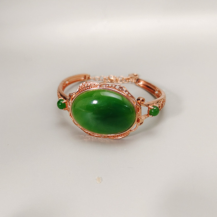Natural Hetian jasper S925 silver female natal year jade fashion hand chisel simple jade bracelet jewelry fashion