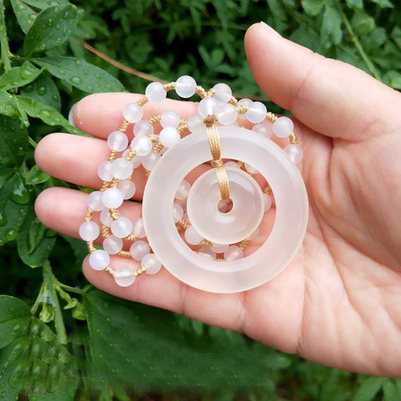 Natural high ice chalcedony agate safety buckle necklace long female summer long pendant all-match decorative accessories retro literature and art