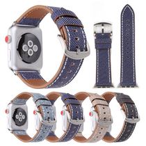 Suitable for the Apple Watch iwatch7 straps genuine leather applewatchSE 654321 Generation denim textured wristband