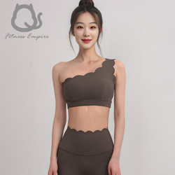 Single Shoulder Strap Lace Detachable Sports Shock-Proof Hem Widened Beautiful Back Yoga Sports Fitness Bra Outer Wear Breathable