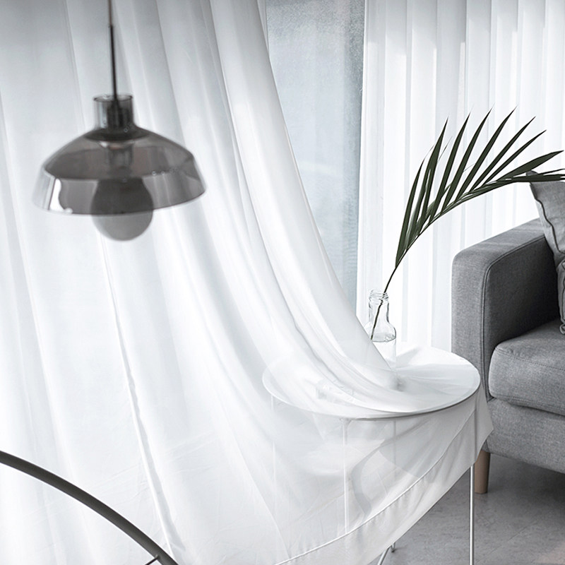 Canon Nordic floor curtain finished product minimalist modern yarn Curtain Living Room Balcony Bedroom Floating Window White Sand Curtain Customisation