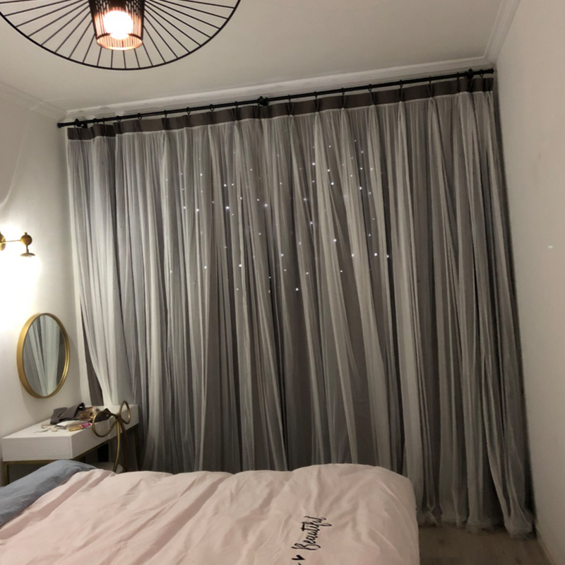 Net Reddits 2021 Princess Wind Star Stars Curtains Nordic Bilayer Shading Teenage Girl's Floating Window Bedroom Dinghi