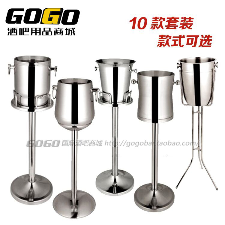 European style stainless steel thickened single and double layer luxury champagne barrel rack ice cube bucket with rack with foot ice bowl set