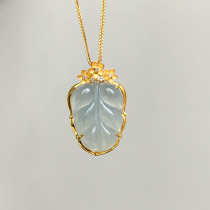 Yinyun Jade high ice pure soft jade leaves 18K gold jade pendant inlay style reference