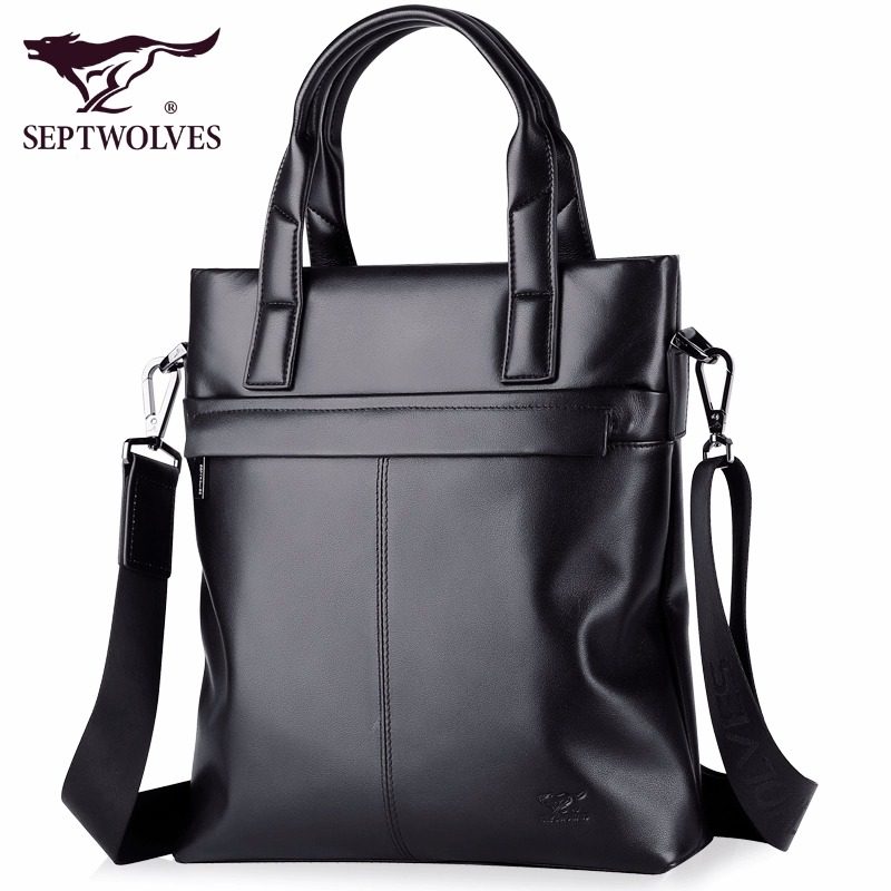 Septwolves Men's Briefcase 2025 New Model Handbag Business Travel Portable First Layer Cowhide Leather Shoulder Crossbody Bag