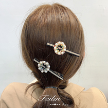 Clip headdress hairclip edge clip girl back head Korean Pearl Crystal top clip bangs hair card one-word clip simple