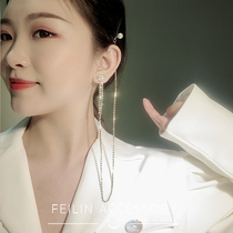 Earrings female temperament long Korean Super fairy Net red diamond studs 2021 New Tide earrings hairhairclip set