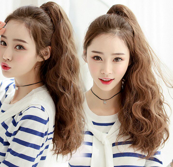 Wig women's long curly hair ponytail long big roll grab clip realistic ponytail corn hot wave ponytail