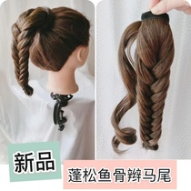 Handmade fluffy fish bone braid wig pony tail chic hair curly hair girl fashion wig ponytail