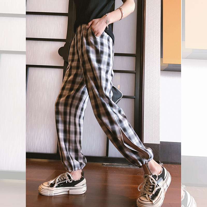 high waisted black and white plaid pants