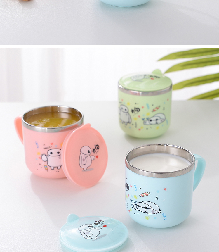 Thép không gỉ 304 trẻ em cốc chống vỡ nhà mẫu giáo bé uống cốc hoạt hình dễ thương với nắp cốc - Tách bình thủy tinh đựng nước