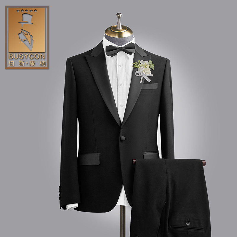 Bridegroom's wedding dress men's suit suit wedding senior sense black dress high-end men's suit three-piece set