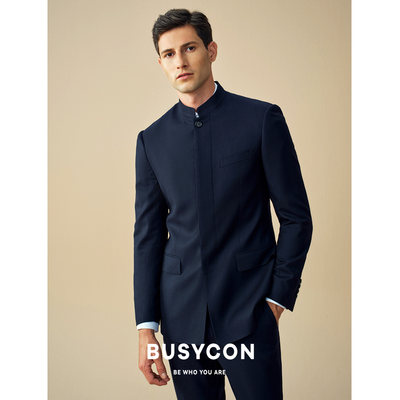 【新中国風】ウール中山スーツ高級フォーマルスーツスタンドカラースーツ新郎ウェディングドレスメンズスーツ