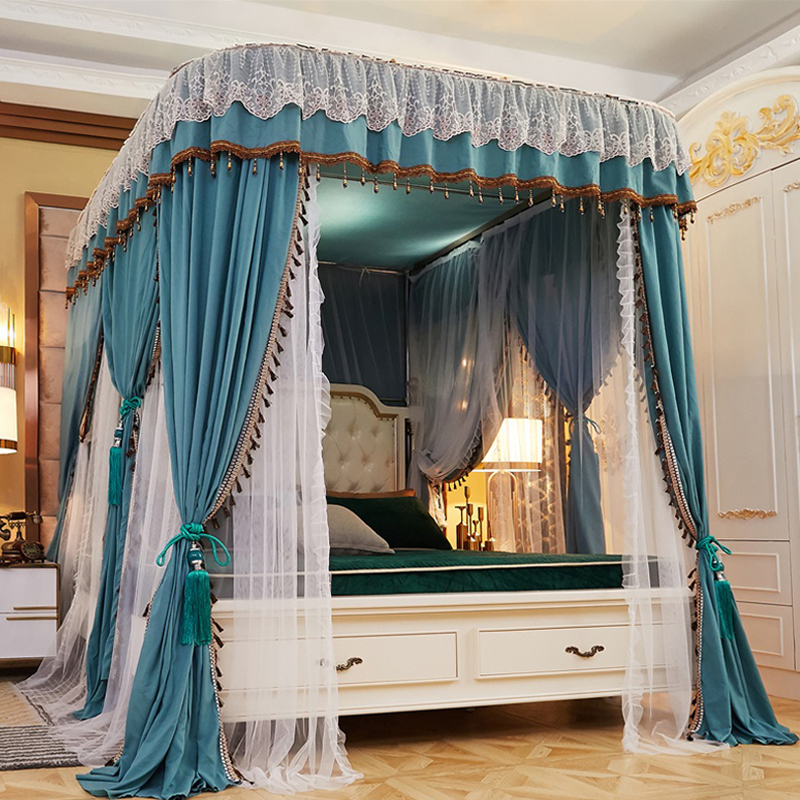 New U-Shaped Mosquito Net with Rail, Blackout Princess Bed Canopy, Three-Door, 1.8m, Warm, Palace-Style, Floor-Standing, Windproof for Winter