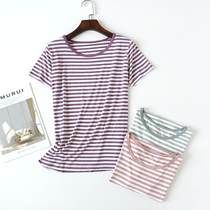 New modal cotton striped T-shirt female summer short sleeve striped thin bottom half-sleeve shirt home casual can be worn outside