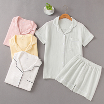 Short-sleeved shorts cotton gauze pajamas womens summer double crepe casual wear loose washing cotton home suit