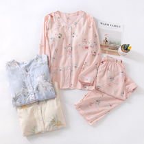 Bra-free cotton pajamas women spring and autumn cotton silk ins tide Net red thin long sleeve summer with chest pad home suit