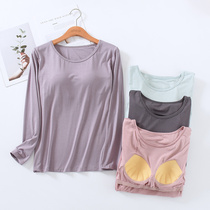 Spring Autumn Season Modale Girl Sleepwear Blouse Blouse Blouse T-shirt With Chest Cushion Thin Autumn Clothing Home Bra-Free Undershirt