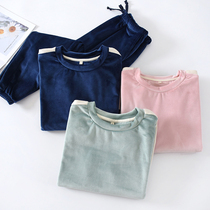 Thin flange flannel pyjamas woman winter heating house headsets Garsecting warm elastic mid-thick island suede home suit suit