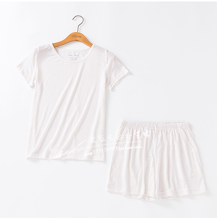 Quần short ngắn tay bằng sợi tre phục vụ tại nhà có thể mặc đồ ngủ ba dây cotton nữ mùa hè mỏng phần thoáng khí thoải mái - Bên ngoài ăn mặc đồ ngủ thu đông ấm áp