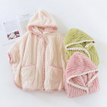 Fall-Winter Flagwet lady pajamas shawl hat housecloak thickened warm coral velvet cloak
