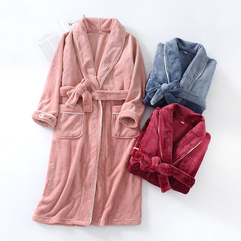 New Autumn Winter Flannel Couple Sleeping Gown Woman Plus Suede Thickened Warm Pyjamas home Coral Suede Bathrobe Men's Long Version