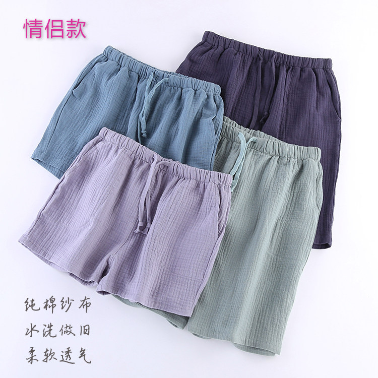  Sleeping Pants Men And Women's Summer Pure Cotton Cotton Cloth Thin 30% 50% Pants Washed Cotton Lovers Home Shorts