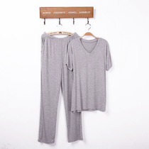 Mens Modal short-sleeved T-shirt trousers two-piece loose size middle-aged pajamas pajamas suit autumn