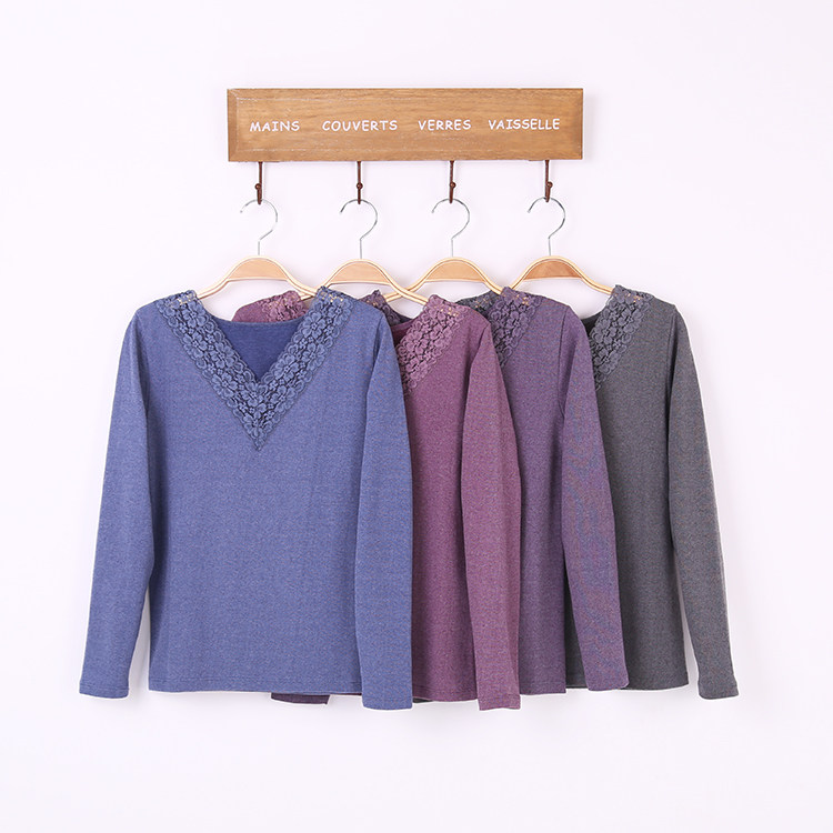 Warm blouses woman outside wearing body slim fit large size size underwear V collar Fat middle-aged lady Single Piece Autumn Clothes