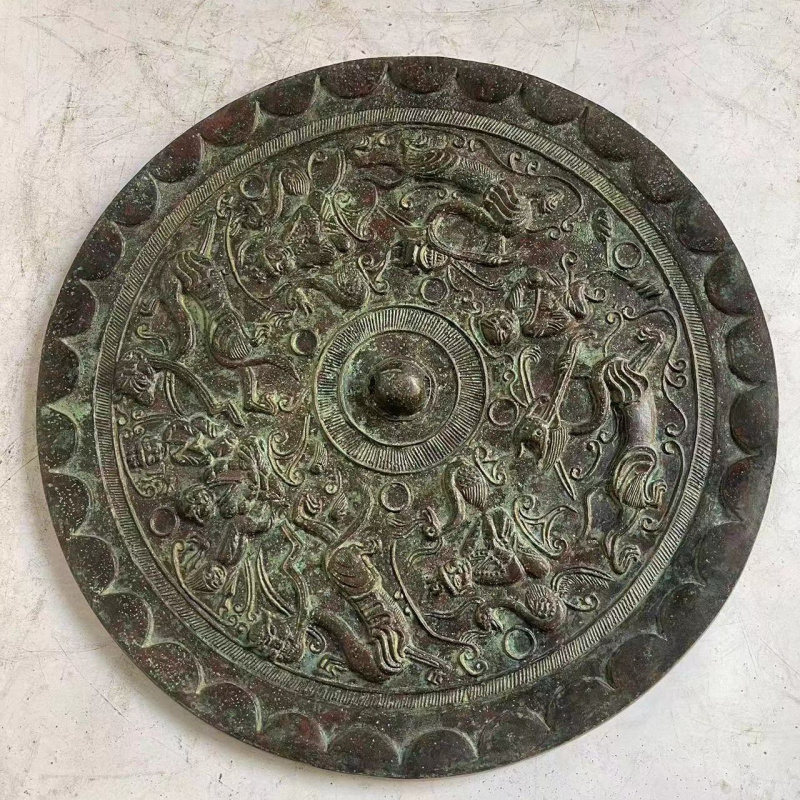 Sea beast mirror, silver antique bronze mirror ornament, antique bronze