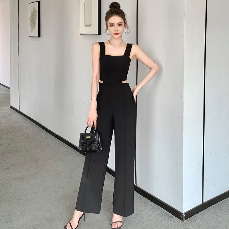 Summer Hollow-Out Waist-Revealing Suspender Jumpsuit for Women with High-Waisted Design, Strap Jumpsuit, Wide-Leg Pants Jumpsuit Set Summer Hollow-Out Waist-Revealing Suspender Jumpsuit for Women with High-Waisted Design, Strap Jumpsuit, Wide-Leg Pants Jumpsuit Set