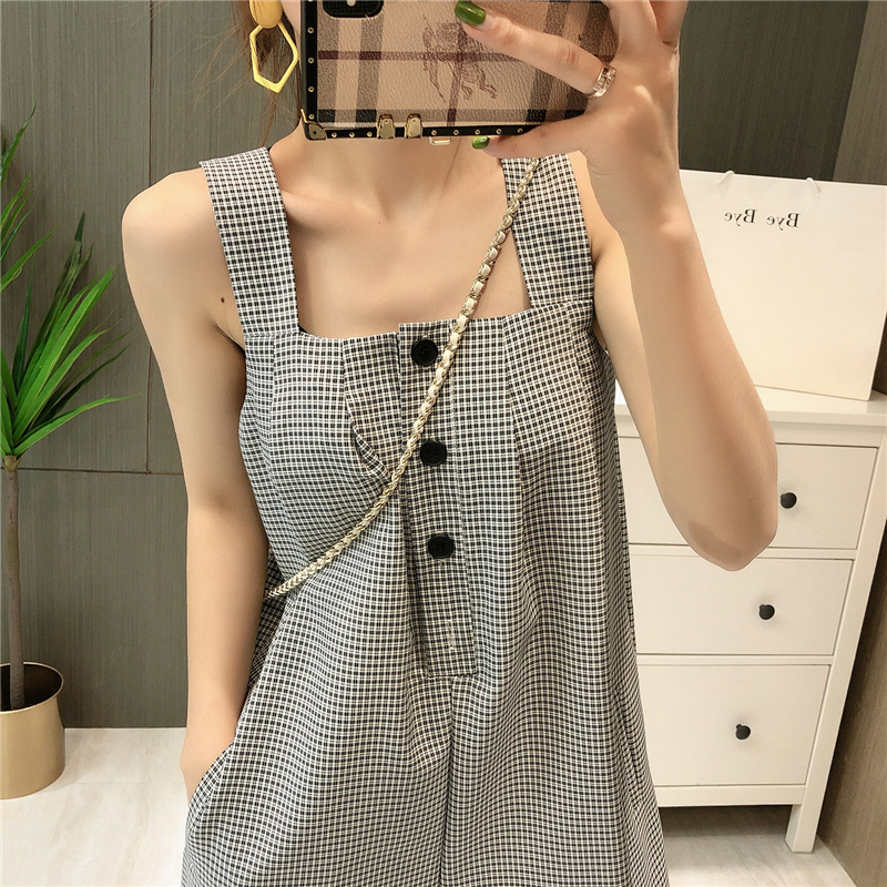 Summer New Style French Petite Jumpsuit for Women, Loose Fit, One-Piece, Jogger-Style, Workwear Plaid Overalls Set