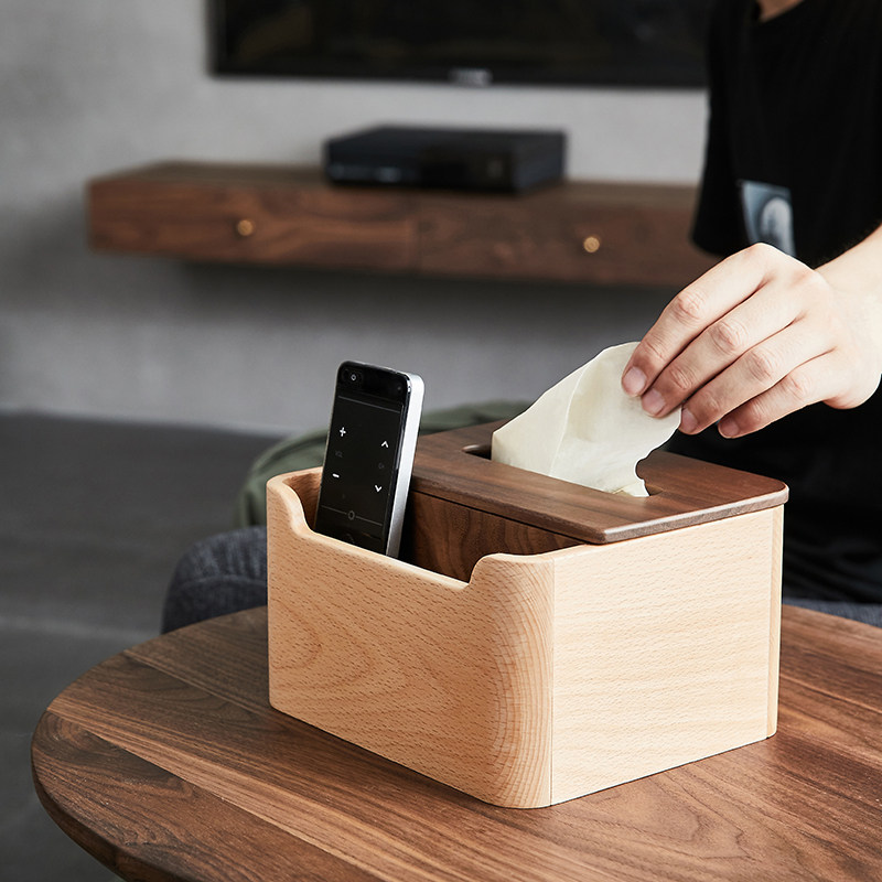 Black walnut placed tissue box solid wood log draw paper box face tissue storage box simple beech wood napkin box