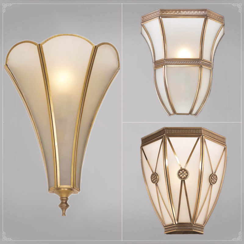 Minimalist American single head full copper wall lamp semicircle ultra-thin post wall lamp bedroom bedside hallway balcony pure copper wall lamp