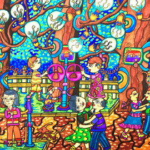 Primary school youth science and technology innovation garbage classification competition custom science fiction painting generation painting dream man fire fan painting