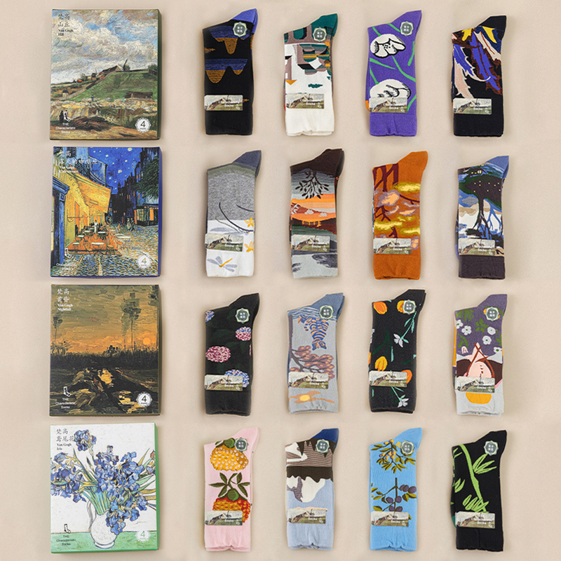 Crazysox French New Oil Painting Trendy Socks Boutique Gift Box Cotton Socks Light Luxury Niche Artistic Style Mid-Calf Women's Socks Crazysox French New Oil Painting Trendy Socks Boutique Gift Box Cotton Socks Light Luxury Niche Artistic Style Mid-Calf Women's Socks