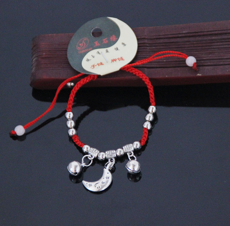 Nhà máy trực tiếp dây đeo vòng chân đỏ dệt tay dây đỏ chân dây đỏ vòng tay chuông vòng tay quốc gia hạt giống bạc vòng chân lắc chân thủ công