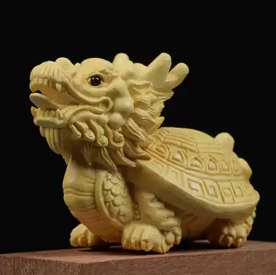 Boutique Yueqing boxwood carving ornaments handlework to play solid wood town house jewelry carving craft gift decoration Beast dragon tortoise