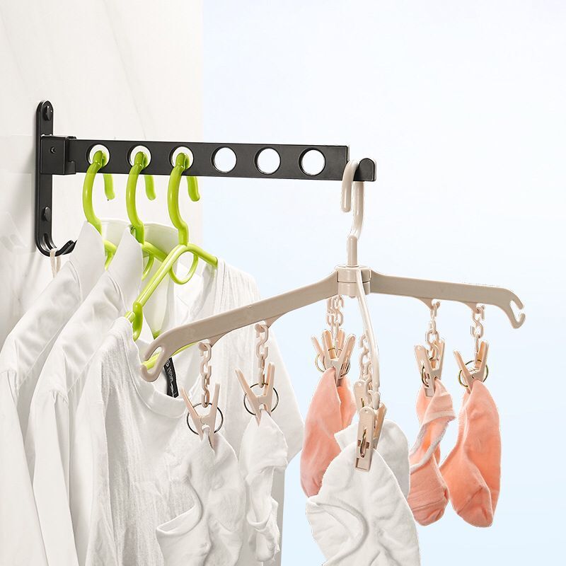 Hole-free simple household mini balcony folding telescopic indoor and outdoor drying rod artifact Small wall-mounted drying rack
