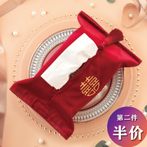 ins Happy word embroidery tissue box Fabric velvet tissue bag Wedding wedding room pumping paper bag decoration