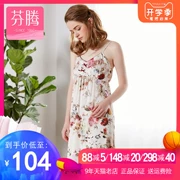 Fenteng nightdress modal cotton lụa nữ đồ ngủ mùa hè gợi cảm váy nghi ngờ nữ tươi in băng lụa váy ngủ - Đêm đầm