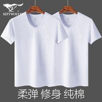 men's seven wolves t-shirt white v neck short sleeve vest worn trendy summer cotton old man shirt bottoming cotton t-shirt