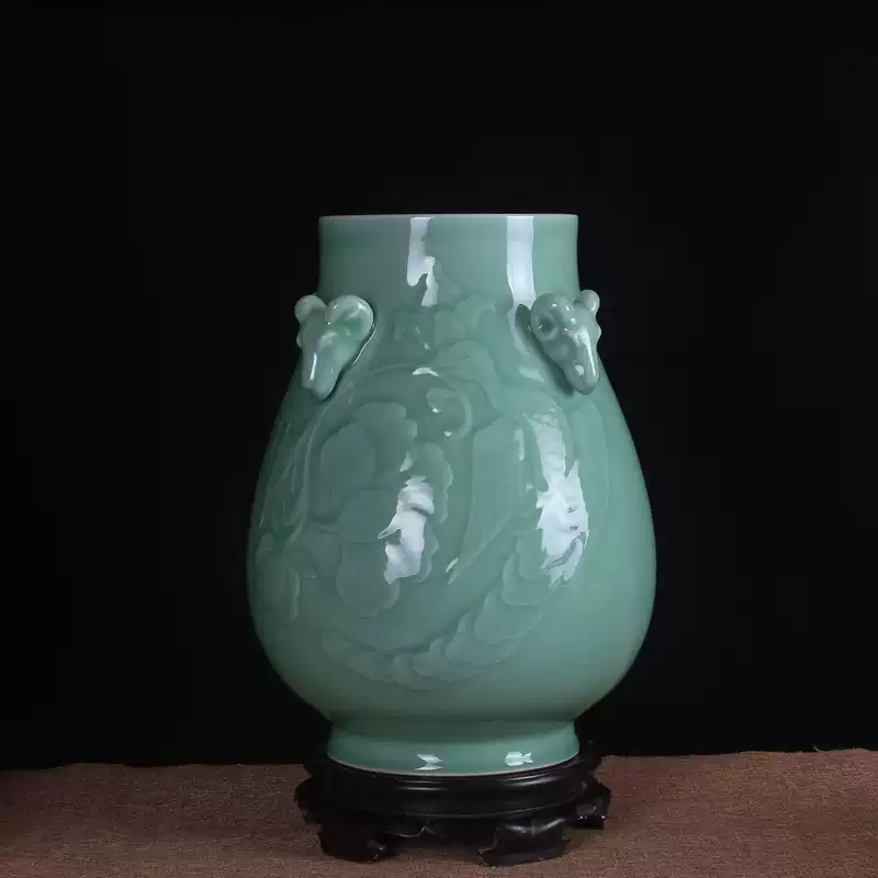 花瓶青瓷陶瓷器青瓷瓶聚财客厅六管瓶招财进宝摆件纳财家居饰品瓶-淘宝