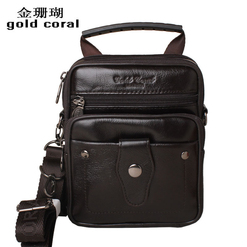 Gold Coral Men's Bag Genuine Leather Bag Men's Leather Bag Hanging Bag Head Layer Bull Leather Bag Slanted Satchel Mini Handbag