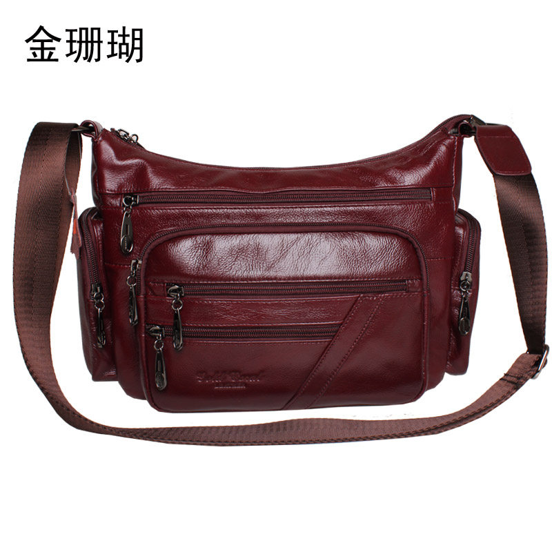 Gold Coral Casual Diagonal head Baotou Layer Bull Leather Middle-aged Woman Big Bag Fashion Mom Skew Satchel Shoulder Woman Bag