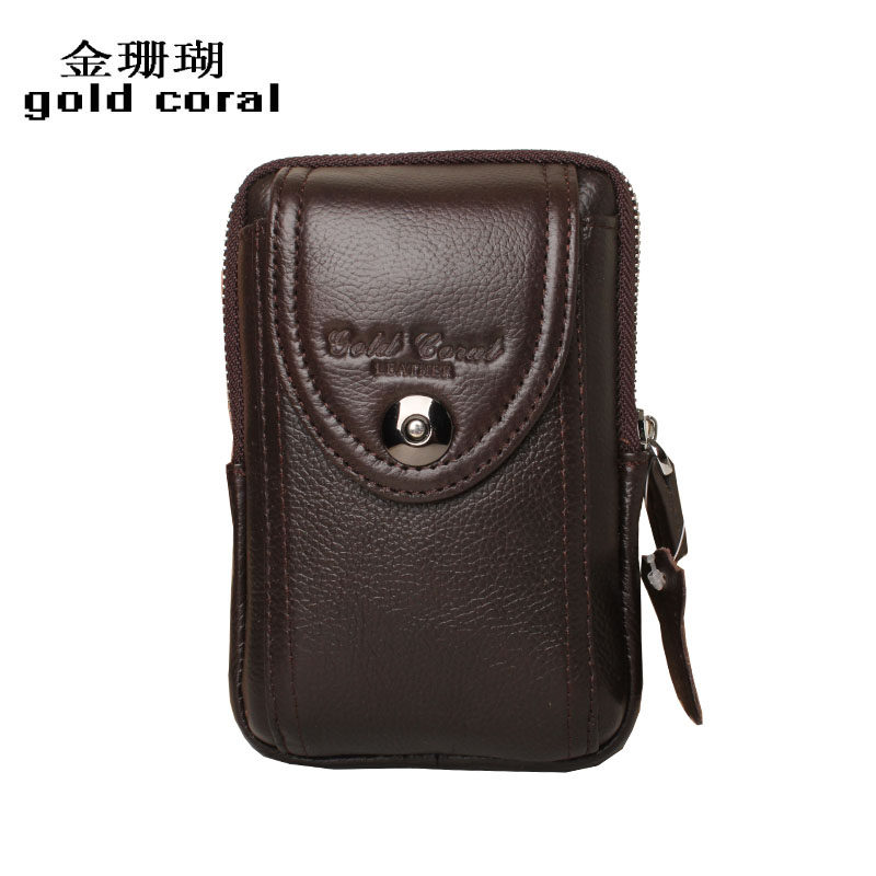 Men's leather pockets 5 5 5 inches 5 6 6 inches 6 3 inch head layer cow leather mobile phone bag wearing leather belt outdoor money card bag