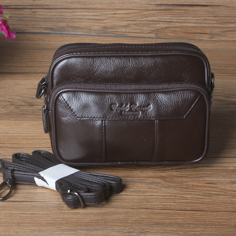 Gold Coral Head Layer Bull Leather Purse Leather Purse Leather Purse Men Sports Purse 5 5 Inch Mobile Phone Bag Single Shoulder Diagonal Satchel Bag