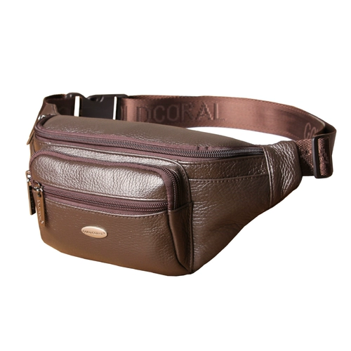 Коралловая кожаная поясная сумка для отдыха, нагрудная сумка, воловья кожа, из натуральной кожи