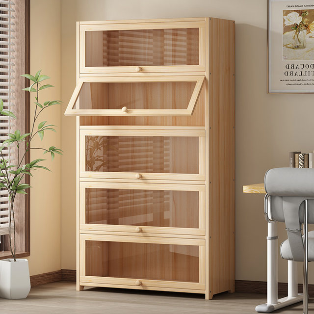 Solid wood bookshelves floor-standing storage rack integrated wall bookcase children's simple storage cabinet students' home storage cabinet